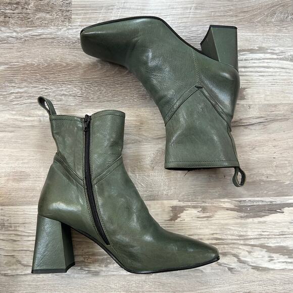 Napoleoni Olive Green Leather Heeled Ankle Boots Made in Italy Size 38 - Picture 3 of 10